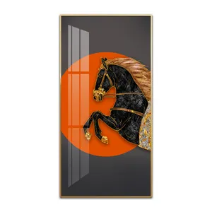 Un cheval sautant noir peinture animale art mural pour la décoration intérieure photo imprime toile et affiches décoration de porche de couloir