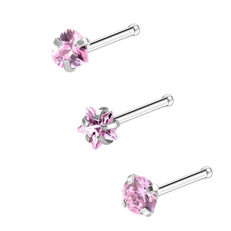 Juego de 3 piezas de varilla recta de acero rosa con corazón, estrella y círculo.