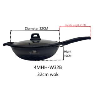 Wok antiadhésif FOURM 32CM avec couvercle en verre, revêtement <span class=keywords><strong>GREBLON</strong></span> 3 couches en granit, aluminium moulé, fond en acier inoxydable, induction, 5,5L - Product Image 4