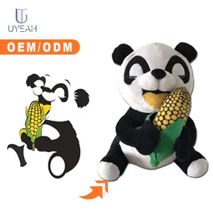 Personnalisé brodé mignon grands yeux quille panda peluche jouets animaux de Chine avec manger du maïs