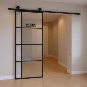 Porte coulissante en verre ESG 29,9x80,7 pouces, design minimaliste noir, isolation thermique - Product Image 2