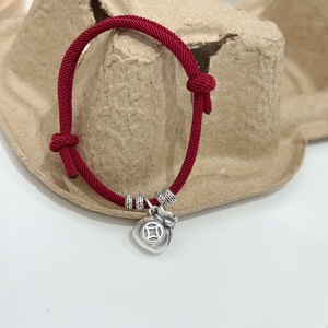 999 Sterling Silver Lucky Bag Pendant Red <b>Rope</b> <b>Bracelet</b> For Zodiac Year Gift Unisex Jewelry - Product Image 2