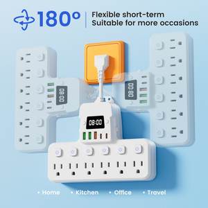 LED 시계가 있는 스마트 멀티탭 & 6개의 AC 콘센트, 12-in-1 벽걸이형 데스크탑 충전 스테이션, 서지 보호 및 유연한 코드 - Product Image 3