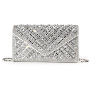 Bolsos de mano de noche Bell Wholesale Square Fashion con diamantes de imitación brillantes y cristales dorados para mujer, para bodas y fiestas, con cadena cruzada. - Product Image 1