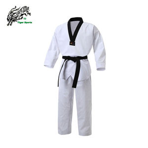 Uniformes de Taekwondo Unisex al por Mayor con Cuello en V, Personalizables, Duraderos, Transpirables, de 180g, de Algodón y Poliéster, para Artes Marciales, Karate, Adultos, OEM - Product Image 4
