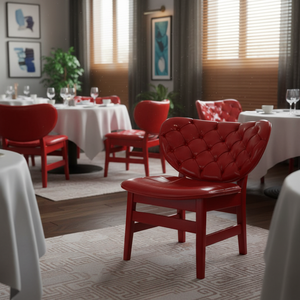 เก้าอี้รับประทานอาหารหนังสีแดงทนทานพร้อมที่นั่งกว้างและพนักพิงผ้าสำหรับโรงแรมและร้านอาหาร - Product Image 3