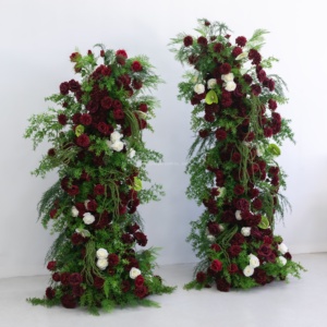 Arche demi-<span class=keywords><strong>lune</strong></span> en roses artificielles <span class=keywords><strong>bordeaux</strong></span> et rose poudré, réaliste, pour décoration florale de cérémonie de mariage, vente en gros directe usine - Product Image 6