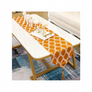 72-Inch GOTS Certified 100% Cotton <b>Table</b> Runner Nature-Inspired Yellow Tasselled Embroidered Scenic Design <b>Cloth</b> Home Wedding - Product Image 1