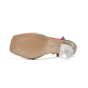 Summer New Fashion Women's High Heel Shoes Square Bow Buckle High Heel Sandals Crystal <b>Support</b> OEM - Product Image 4