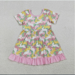 ชุดเดรสยาวถึงเข่าลายพรางสีชมพูสำหรับเด็กผู้หญิง GSD3286 ลายกระต่ายสำหรับเทศกาลอีสเตอร์ - Product Image 1