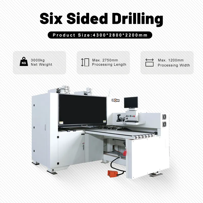 ZICAR CNC 보링 머신 6 양면 6 표면 드릴링 머신 나무에 드릴링 홀을위한 자동 6 측면 기계