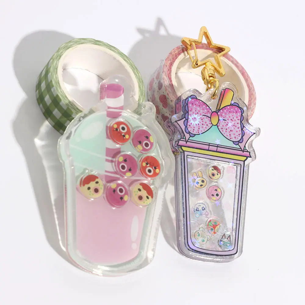 Kunden spezifisches Design gedruckt Werbe geschenke Acryl Shaker Schlüssel anhänger Anime Acryl Charms mit inneren kleinen Shaker Schlüssel anhänger