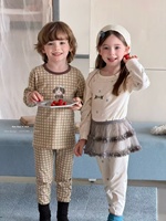 Conjunto de Ropa para Dormir Unisex para Niños, 95.5% Algodón, 4.5% Elastano, Otoño Invierno, Color Sólido, Manga Larga, Pijamas Disponibles