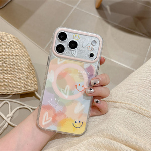 Women IMD Flower Magnetic Phone case for iPhone 17 16 15 14 Pro Max Gilded Sunflower Love <b>Rainbow</b> Glitter bling back Cover girls - Product Image 5