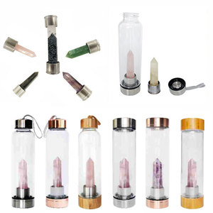 Bouteille d'eau en cristal trempé, couvercle en acier inoxydable, en bambou, cristal transparent de guérison, avec Logo personnalisé, 1 pièce, nouvelle mode - Product Image 3