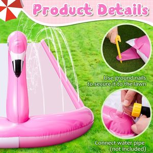 Toboggan aquatique sur le thème du flamant rose avec arroseur et 2 planches de surf pour les enfants – Course en plein air dans la cour - Product Image 3