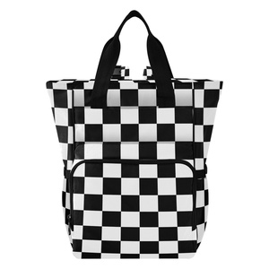 Fashion <b>Black</b> White Checkered Design Portable Mummy Bag <b>Waterproof</b> Baby Diaper Nappy Maternity Custom Print Baby Diaper <b>Backpack</b> - Product Image 1