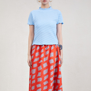 เสื้อพลีทแขนสั้นผู้หญิง, เสื้อยืดคอกลมมีหนามสไตล์ใหม่ฤดูร้อน - Product Image 6