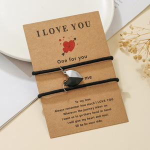 I Love You Heart Magnetic Clasp <b>Bracelet</b> Set <b>Couple</b> Woven Jewelry Unisex Valentine's Day Gift Red String Style - Product Image 3