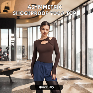 Romantic Asymmetric Long Sleeves Shockproof Padded Front Logo Quick Dry Workout Fitness Shirts Women Running Gym Yoga <b>Tops</b> - Product Image 2