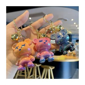 Hot-selling 3D <b>Cute</b> Colorful Cartoon Fluid <b>Bear</b> Keychains Car Key Chain Bags Pendants Cool Keyring Holder Gifts - Product Image 1