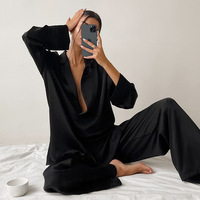 Nouvelle Collection Printemps/Été 2026 – Pyjama Deux Pièces Femme Noir en Satin Luxe Léger, Confortable et Respirant, à Manches Longues et Pantalon