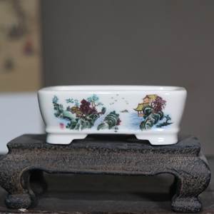 Pot à bonsaï en céramique peint à la main, rectangulaire, miniature, style chinois, jardinière pour fleurs - Product Image 1