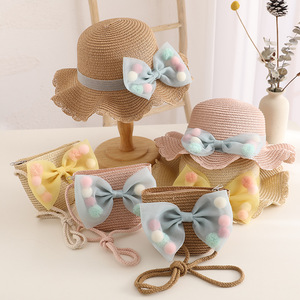 Bebé ala al aire libre lindo encaje Bowknot cinta mamá y yo gorra papel dulce Panamá sombrero verano sol niños playa sombreros de paja - Product Image 4