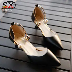 Senhoras Branco Dedo Apontado Bloco de Pérolas sapatos de Noiva Sapatos de Salto Médio Mulheres Sapatos OL