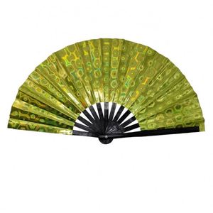 Stock suffisant – Grand éventail en bambou de 33 cm (13 pouces) avec motif laser argenté en PVC, idéal pour les fêtes et les clubs - Product Image 3