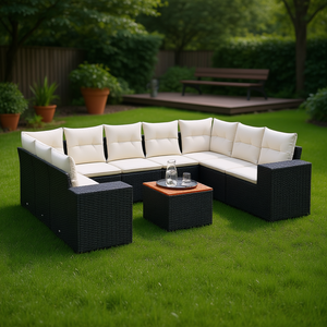 Modular Black PE Rattan Garden <b>Sofa</b> <b>Set</b> Elegant Outdoor Furniture With High Density Foam Cushions - Product Image 2