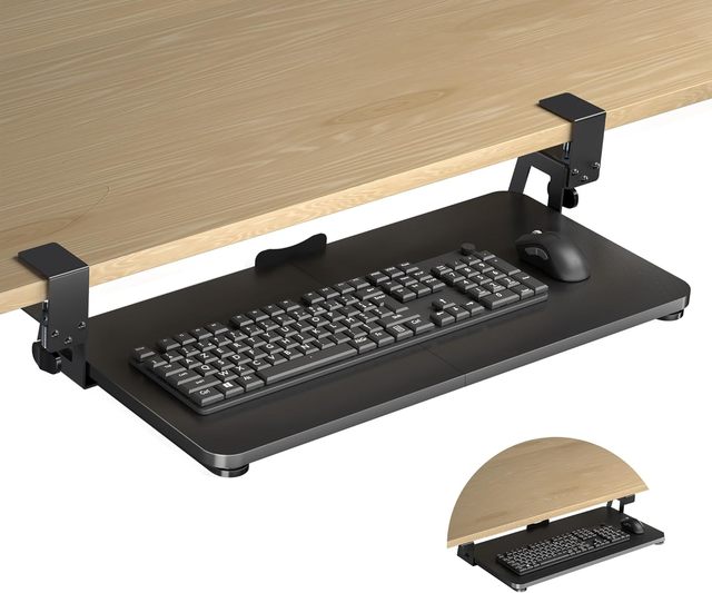 No Punch With C-Clamp and Slide Rail Long Barge Ergonomic Clamp-on Sliding Keyboard Tray