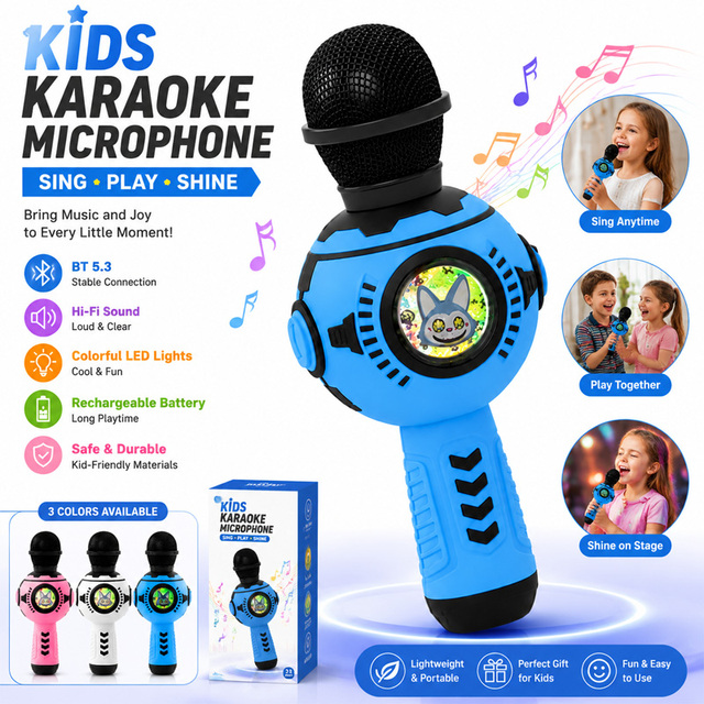 2 in Multifunctional Wireless BT Karaoke Microphone with Speaker Wireless Karaoke Microphone with LED Lights Custom logo