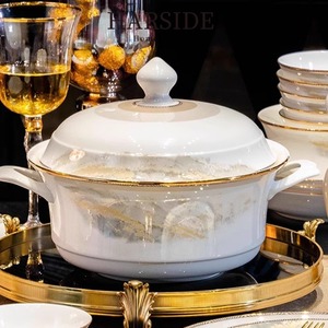 Customized Luxury Gold Rim Tableware Set Premium White Porcelain Stoneware Ceramic Plate Home Use Glaze Bone China <b>Dinnerware</b> - Product Image 3