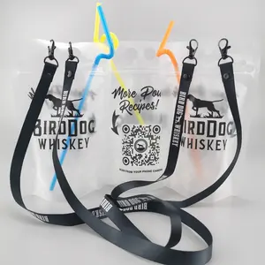 250ml 350ml 500ml custom printed matte surface portable lanyard standup juice drink pouch bag with straw hole