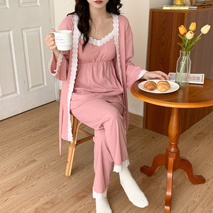 <span class=keywords><strong>Pyjama</strong></span> de Maternité et <span class=keywords><strong>d</strong></span>'<span class=keywords><strong>Allaitement</strong></span> Trois Pièces Printemps/Été avec Robe à Manches Longues pour la Maison - Product Image 3