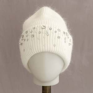 Bonnet en tricot avec strass, épaissi, chaud pour l'automne et l'hiver - Product Image 4