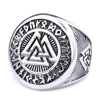 Bague personnalisée en acier inoxydable avec logo rune de style viking nordique pour homme