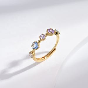 wholesale 925 plata sterling <b>silver</b> wedding colorful zircon <b>ring</b> heart clover adjustable <b>stack</b> stone gold plated <b>rings</b> for girls - Product Image 5