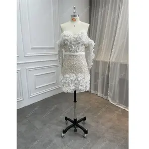2024 Detachable Long Sleeves 3D Flowers Beaded Lace Short Custom Wedding Dress
