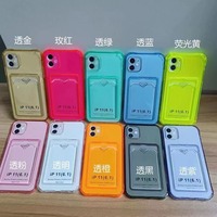 Étui de téléphone portable transparent antichoc en TPU de couleur unie avec porte-cartes pour 11 12 13 14 15 16 Pro Max