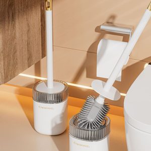 Toilet Brush Set With Holder Plastic Round Minimalist Wall Mounted Bathroom Cleaning Tool - Product Image 1