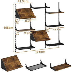 Cross-border <b>wall</b>-mounted <b>floating</b> <b>shelf</b>, 8-tier <b>wall</b>-mounted bookshelf, storage rack, industrial style adjustable metal - Product Image 5