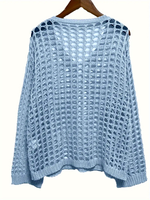 Pull en tricot à manches longues pour femmes, design ajouré, sexy et tendance (personnalisable)