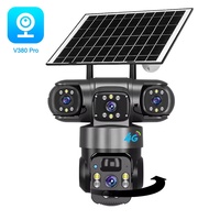 Caméra de surveillance extérieure 4G sans fil Wi-Fi V380 à triple objectif panoramique 360° de 3 mégapixels, alimentée par énergie solaire, avec fonction vocale