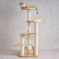 Arbre à chat moderne en bois massif écologique, 49 pouces de haut, 4 niveaux, poteaux à gratter en sisal, léger (1,5 kg) pour chats de grande taille, usage intérieur