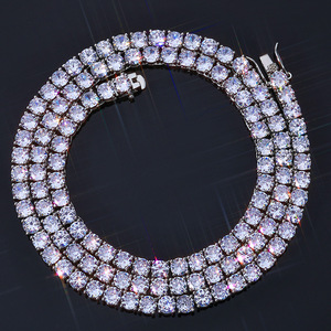 Collar de tenis de moissanita con cadena de eslabones geométricos engastados en bisel, estilo hip-hop, chapado en oro de 18 quilates sobre plata de ley, personalizable, de lujo - Product Image 2