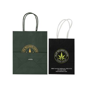 Bolsa de Papel Kraft Blanca Impresa en Negro y Verde con su Logotipo, Bolsas de Regalo y Envío con Asa - Product Image 2