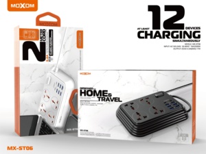 MOXOM Office Home UK EU Plug Socket 2M Power Strip <strong>Extension</strong> <strong>Lead</strong> Worldwide 4 Way Outlets 6 <strong>USB</strong> 2 Type C Ports Power Strip - Product Image 6