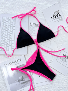 Bikini Sexy a triangolo lucido <span class=keywords><strong>rosa</strong></span> fasciante 2023 <span class=keywords><strong>donna</strong></span> Push up costume da bagno senza schienale costume da bagno estivo da spiaggia - Product Image 5